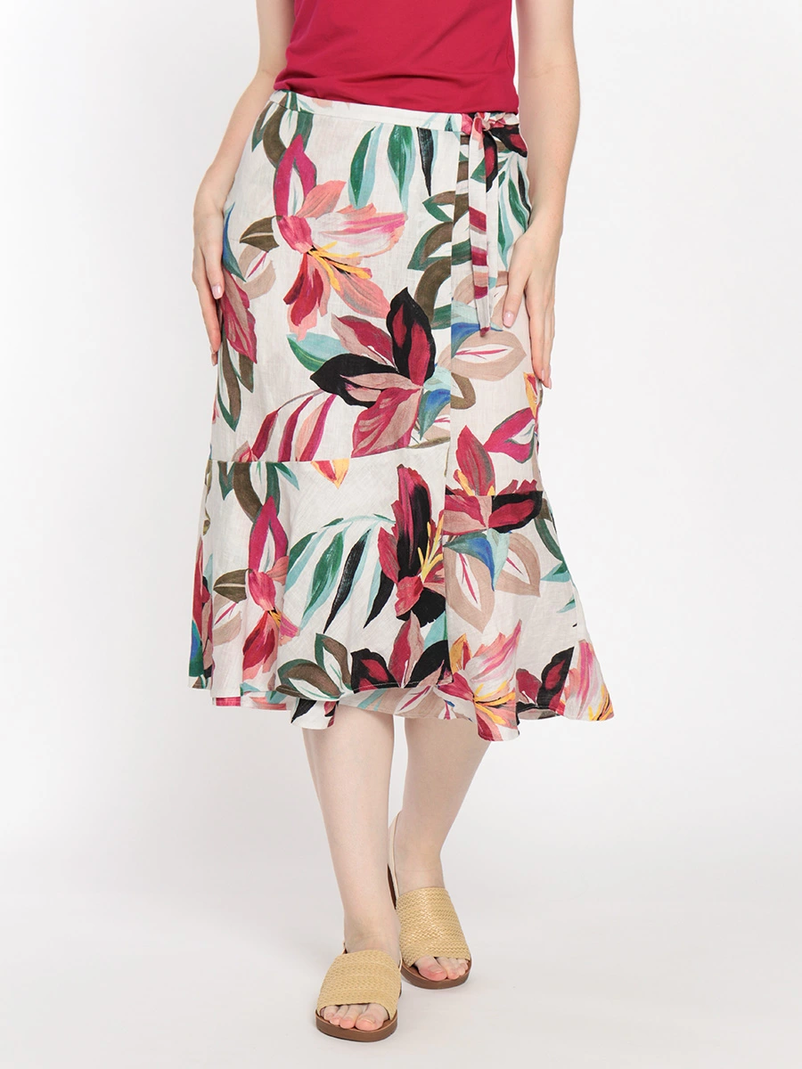 Льняная юбка с цветочным рисунком